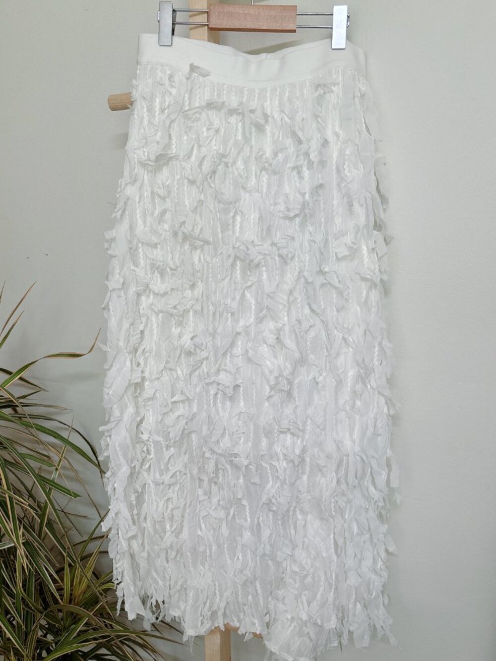 White Fringe Gauze Midi Skirt
